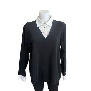 Lauren Ralph Lauren Black White Collared Layered‎ Look Knit Sweater 2X